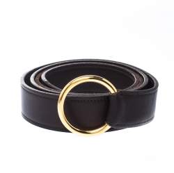 Pre Owned Hermes Dark Brown Leather O Ring Buckle Belt 115cm