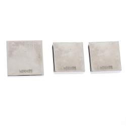 Pre Owned Hermes Pyramid Medor Palladium Finish Set of 3 Studs Twilly Scarf Ring  