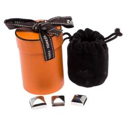 Pre Owned Hermes Pyramid Medor Palladium Finish Set of 3 Studs Twilly Scarf Ring  