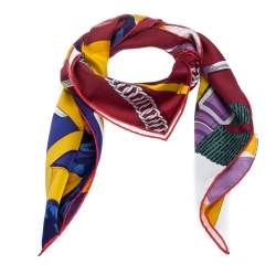 Pre Owned Hermes Maroon Grand Manege Detail Print Silk Scarf