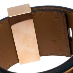 Pre Owned Hermes Collier De Chien Malachite Green Leather Rose Gold Plated Cuff Bracelet