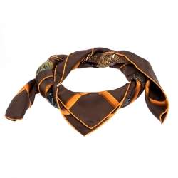 Pre Owned Hermès Chocolat Brown Jardins D'Hiver Silk Twill Square Scarf