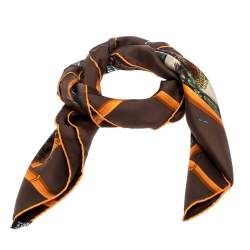 Pre Owned Hermès Chocolat Brown Jardins D'Hiver Silk Twill Square Scarf