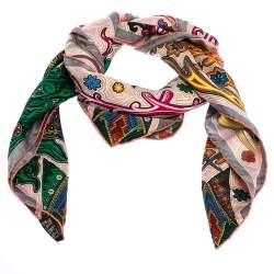 Pre Owned Hermes Light Pink L'Arbre Du Vent Print Silk Square Scarf