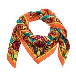 Pre Owned Hermes Orange Ors Bleus d'Afrique Silk Square Scarf 