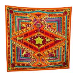 Pre Owned Hermes Orange Ors Bleus d'Afrique Silk Square Scarf 