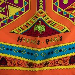 Pre Owned Hermes Orange Ors Bleus d'Afrique Silk Square Scarf 