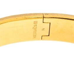 Pre Owned Hermes Clic H Blue Enamel Gold Plated Narrow Bracelet PM