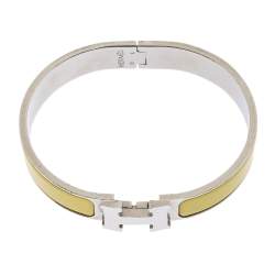 Pre Owned Hermès Clic H Yellow Enamel Palladium Plated Narrow Bracelet GM