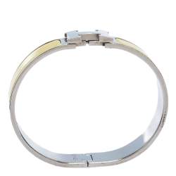 Pre Owned Hermès Clic H Yellow Enamel Palladium Plated Narrow Bracelet GM