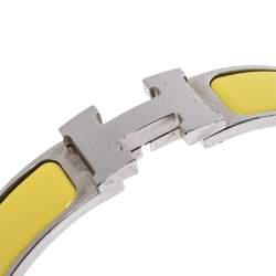 Pre Owned Hermès Clic H Yellow Enamel Palladium Plated Narrow Bracelet GM