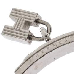 Pre Owned Hermes Kelly H Lock Cadena Charm Brown Leather Palladium Plated Bangle Bracelet