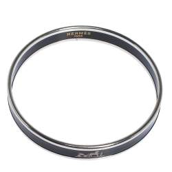 Pre Owned Hermes Caleche Black Enamel Palladium Plated Bangle Bracelet