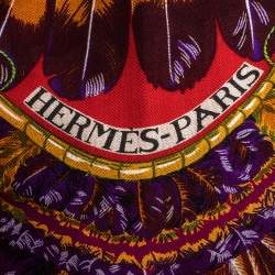 Pre Owned Hermes Red Brazil Print Cashmere & Silk Giant Shawl