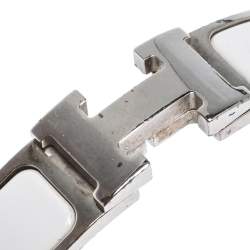 Pre Owned Hermes Clic H White Enamel Palladium Plated Narrow Bracelet PM
