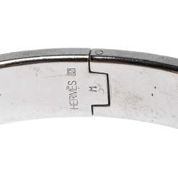 Pre Owned Hermes Clic H White Enamel Palladium Plated Narrow Bracelet PM