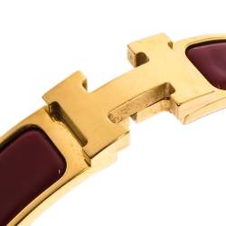 Pre Owned Hermes Clic H Rouge Enamel Gold Plated Narrow Bracelet PM