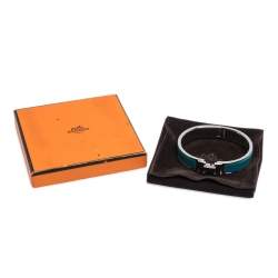 Pre Owned Hermès Clic H Blue Enamel Palladium Plated Narrow Bracelet PM