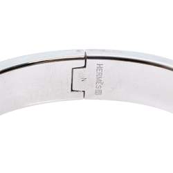 Pre Owned Hermès Clic H Blue Enamel Palladium Plated Narrow Bracelet PM