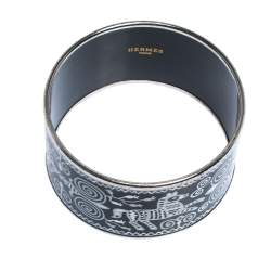 Pre Owned Hermes Black and White Enamel Palladium Plated Extra Wide Bangle Bracelet