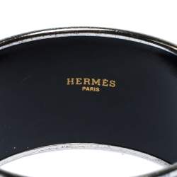 Pre Owned Hermes Black and White Enamel Palladium Plated Extra Wide Bangle Bracelet