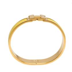 Pre Owned Hermès Clic H Yellow Enamel Gold Plated Narrow Bracelet GM