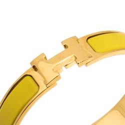 Pre Owned Hermès Clic H Yellow Enamel Gold Plated Narrow Bracelet GM