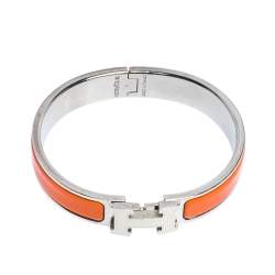 Pre Owned Hermès Clic H Multi Color Enamel Palladium Plated Narrow Bracelet PM