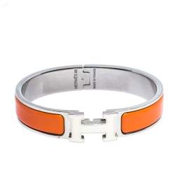 Pre Owned Hermès Clic H Multi Color Enamel Palladium Plated Narrow Bracelet PM