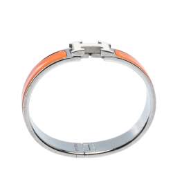 Pre Owned Hermès Clic H Multi Color Enamel Palladium Plated Narrow Bracelet PM