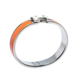 Pre Owned Hermès Clic H Multi Color Enamel Palladium Plated Narrow Bracelet PM