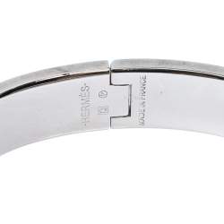 Pre Owned Hermès Clic H Green Enamel Palladium Plated Narrow Bracelet PM