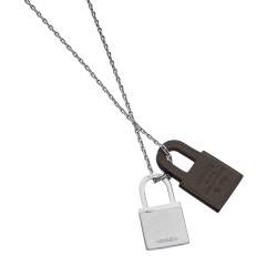 Pre Owned Hermes O'Kelly Leather Palladium Plated Pendant Necklace