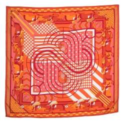 Hermes Orange Steeple Chase Print Silk Scarf