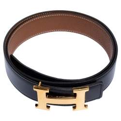 Pre Owned Hermes Black/Brown Leather Constance Reversible Buckle Belt 80CM