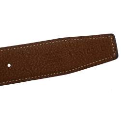 Pre Owned Hermes Black/Brown Leather Constance Reversible Buckle Belt 80CM