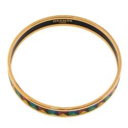 Hermes Point d'Orgue Enamel Gold Plated Bangle Bracelet