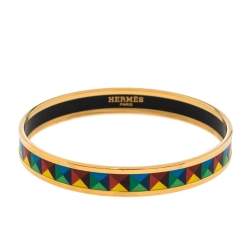 Hermes Point d'Orgue Enamel Gold Plated Bangle Bracelet