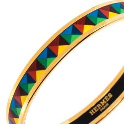 Hermes Point d'Orgue Enamel Gold Plated Bangle Bracelet