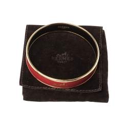 Pre Owned Hermes Caleche Red Enamel Gold Plated Bangle Bracelet