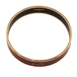 Pre Owned Hermes Caleche Red Enamel Gold Plated Bangle Bracelet