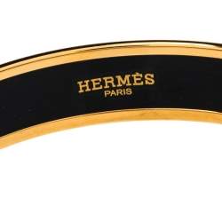 Pre Owned Hermes Caleche Blue Enamel Gold Plated Narrow Bangle Bracelet