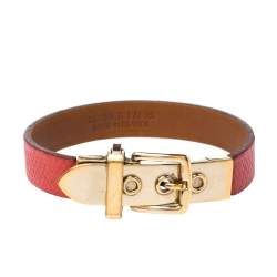 Hermès Java 10 Rose Jaipur Calfskin Gold Plated Bracelet S