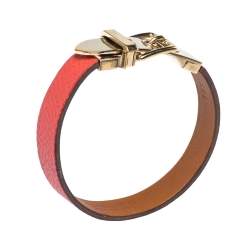 Hermès Java 10 Rose Jaipur Calfskin Gold Plated Bracelet S