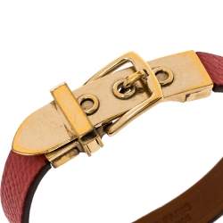 Hermès Java 10 Rose Jaipur Calfskin Gold Plated Bracelet S