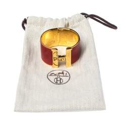 Hermes Clic Clac H Extra Wide Red Enamel Gold Plated Bracelet PM