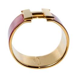 Hermes Clic Clac H Extra Wide Red Enamel Gold Plated Bracelet PM