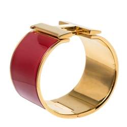 Hermes Clic Clac H Extra Wide Red Enamel Gold Plated Bracelet PM