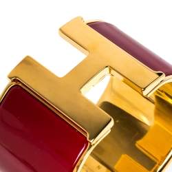 Hermes Clic Clac H Extra Wide Red Enamel Gold Plated Bracelet PM