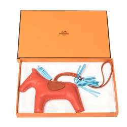 Pre Owned Hermes Feu/Fotiron/Blue Azur Leather GriGri Rodeo Horse Bag Charm MM